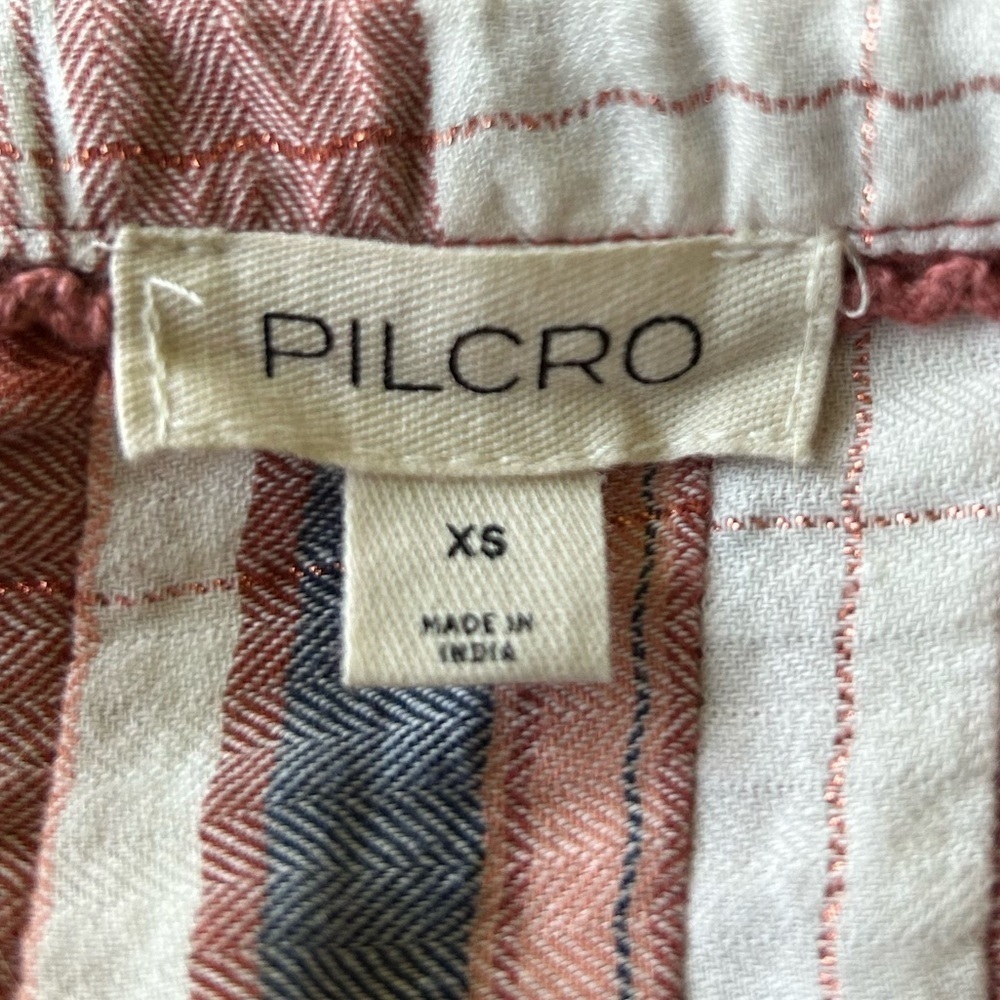 Pilcro Pleated Swing  Blouse Balloon Sleeve Plaid Metallic Anthropologie Size XS - Picture 6 of 9